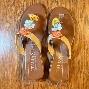 Italian Shoemakers Sandals/Thongs with‎ Flowers size 8 1/2 Tropical Boho